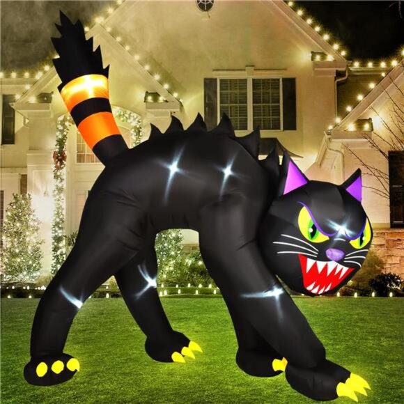 10.24 FT Halloween Inflatables Huge Black Cat Halloween Blow Up Yard Decor